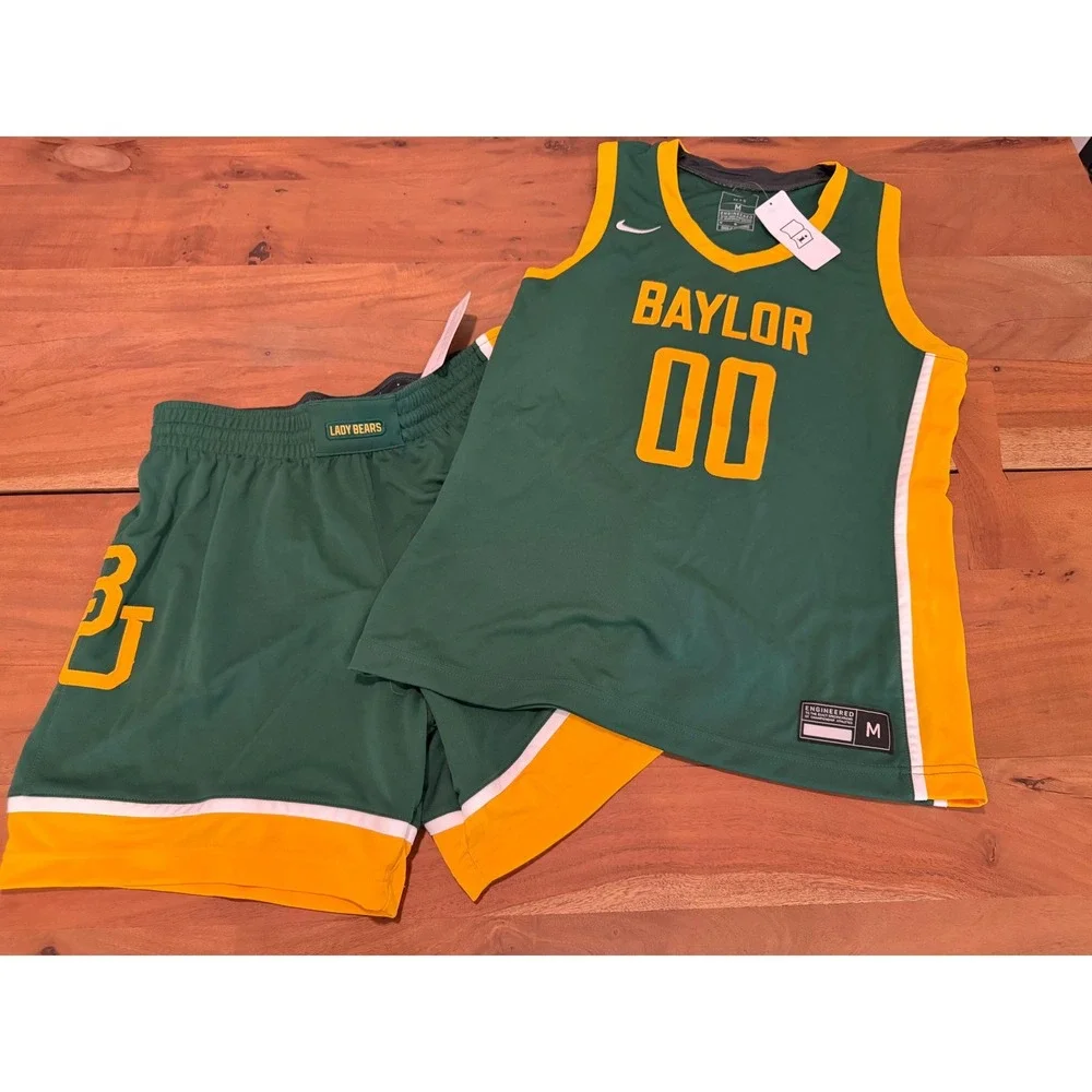 Nike Baylor Lady Bears Basketball Jersey and Shorts Set Green Gold NEW Women's M